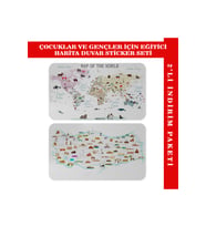 Eğitici Öğretici Dünya Ve Türkiye Haritası Çocuk Odası Duvar Sticker-3884-85x130