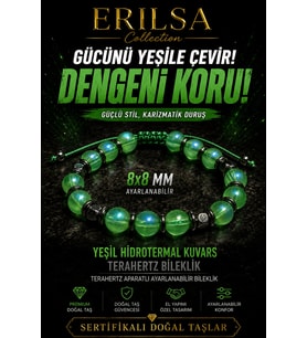 Sertifikalı Terahertz - Aura Koyu Yeşil Hidrotermal Kuvars Denge Bilekliği - 8 MM Doğal Taş