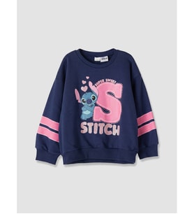 LCW Kids Lacivert Stitch Baskılı Kız Çocuk Sweatshirt