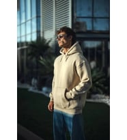 Üç İplik Penye Kapşonlu Basic SweatShirt - Bej