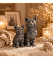 Doremcy 2’li Dekoratif Kedi Biblo Seti Gri Sevimli Kedi Figürlü Ev Dekorasyonu