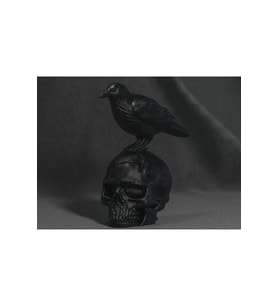 Karga ve İskelet Heykeli –15 CM, Karanlık ve Gotik Zarafet, Raven and Skull, Kuzgun