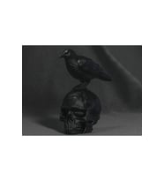 Karga ve İskelet Heykeli –15 CM, Karanlık ve Gotik Zarafet, Raven and Skull, Kuzgun