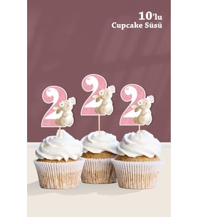 Kelebekli Tavşan 2 Yaşında Cupcake Süsü '10lu