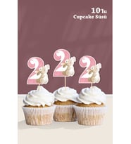 Kelebekli Tavşan 2 Yaşında Cupcake Süsü '10lu