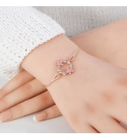 Pembe Taşlı Unutma Beni Çiçeği Rose Bileklik-925 Ayar Gümüş