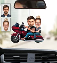 Kişiye Özel Fotoğraflı Motorlu Çift Tasarımlı Karikatür Araba Dikiz Ayna Süsü