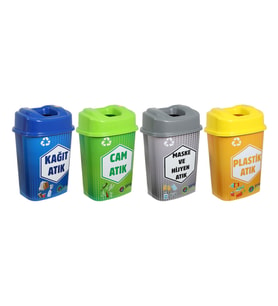 Sağlam Plastik Sıfır Atık Kutusu - Geri Dönüşüm Kutusu 4'lü Set 60 Lt