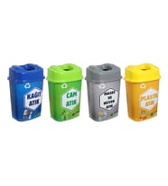 Sağlam Plastik Sıfır Atık Kutusu - Geri Dönüşüm Kutusu 4'lü Set 60 Lt