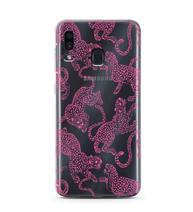 Samsung Galaxy A20/A30 Uyumlu Pembe Leopar Desenli Şeffaf Telefon Kılıfı