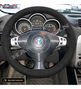 Alfa Romeo 147 Dikme Direksiyon Kılıfı Alcantara Süet Monza Black Distinctive-Black Line-Tuşlu 2004-2010