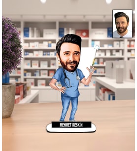 KİŞİYE ÖZEL KARİKATÜR HEMŞİRE, HEMŞİR TASARIMLI ERKEK BİBLO, SAĞLIKÇI HEDİYESİ, HEMŞİRELER GÜNÜ
