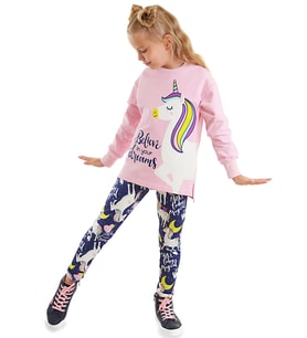 Unicorn Kız Çocuk Sweatshirt Tayt Takım (Çok Renkli)