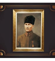 Altın Varaklı Çerçeveli Paspartulu Atatürk Tablo z5117 (Gold)