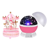 Pembe Star Master Renkli Yıldızlı Gökyüzü Projeksiyon & Pembe Atlı Karınca Müzik Kutusu