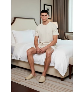 Erkek Baskılı Bisiklet Yaka Regular Fit Pamuklu Pijama Takımı Fonksiyonel Dayanıklı Modern