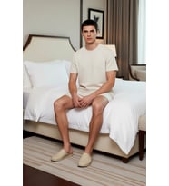 Erkek Baskılı Bisiklet Yaka Regular Fit Pamuklu Pijama Takımı Fonksiyonel Dayanıklı Modern