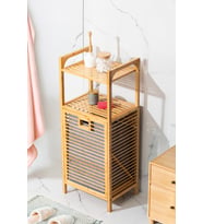 Porsima 2063 2 Raflı Ahşap Kirli Sepeti Organizer Banyo Dolabı Ahşap