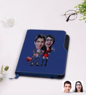 BK Gift Kişiye Özel Sevgililer Karikatürlü Lacivert Termo Deri Defter-1