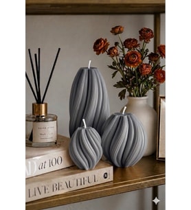 Spiral Rüya Mum 3'lü Set - Mumelia Candles Doğal Soya, El Yapımı, Dekoratif - Gri