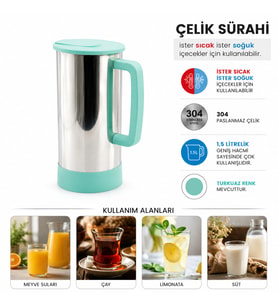 TURKUAZ - PASLANMAZ ÇELİK SICAK - SOĞUK ÇELİK SÜRAHİ (5343)