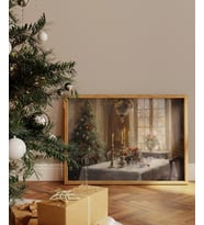 Çerçevesiz Poster Noel Ağacı ile Klasik Sofra (Çok Renkli)