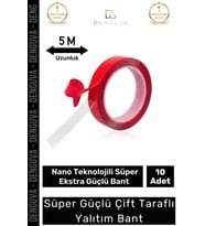 Ekstra Güçlü Çok Amaçlı Çift Taraflı Tamir Dış Mekan Montaj 5mt Silikon Şeffaf Bant 10 Adet