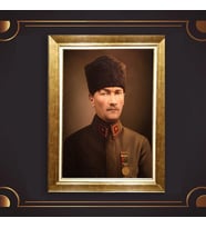 Altın Varaklı Çerçeveli Paspartulu Atatürk Tablo TR0615 (Gold)