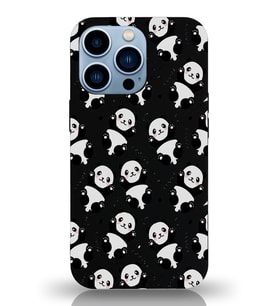 Apple iPhone 13 Pro Max Uyumlu Lansman Kılıf Panda Tasarımlı İçi Kadife Kapak-Siyah (Şeffaf)