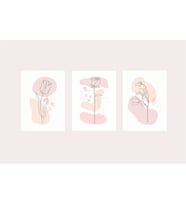 Line Art Çiçekler Üçlü Kanvas Tablo Seti