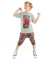 Triceratops Erkek Çocuk T-shirt Kapri Şort Takım (Çok Renkli)