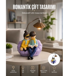 Romantik Çift Figürlü Okuyan Çift Masa Lambası Dekoratif LED Aydınlatma