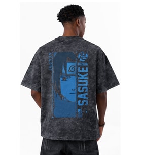 Sasuke Uchiha Naruto Anime Karakterler Baskılı Unisex Oversize Eskitme Yıkamalı Tişört