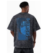 Sasuke Uchiha Naruto Anime Karakterler Baskılı Unisex Oversize Eskitme Yıkamalı Tişört