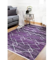 Mor Renkli Geometrik Halı Salon Halısı Modern Stil Dijital Baskı Kaymaz Tabanlı Yumuşak Doku