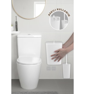 Safir Yapışkanlı Wc Fırçalık ve Çöp Kovası Seti Beyaz 2'li Banyo Seti