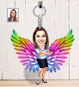 Kişiye Özel Melek Anne Tasarımlı Karikatür Ahşap Anahtarlık Model-1