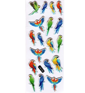 Sticker Kabartmalı Sticker Defter Planlayıcı Etiket (cb555) 16x7 cm- Renkli Kuşlar Papağan