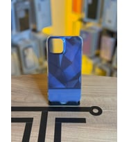iPhone 12 / 12 Pro Uyumlu Kristal Görünümlü Geometrik Desenli Parlak Kılıf (Koyu Mavi)