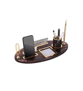 Tegik Çemberli Ahşap Modern Masa İsimlik Ofis Dekoru (Açık Gri)