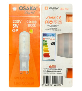 (1 Adet) Osaka Buzlu 5W Sarı Işık (3000K) G9 Duylu Led Kapsül Ampul