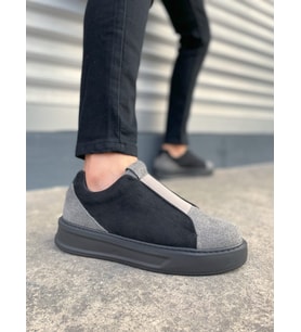 Alba Bağcıksız Süet Gri Siyah Erkek Günlük Sneaker Ayakkabı