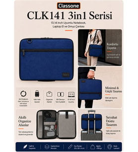 XYZ 3in1 Serisi XYZ141 13,14 inch Uyumlu Tablet, Laptop El ve Omuz Çantası - Lacivert