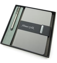 Signator® Codex  N223 Kişiye Özel Defterli Set - İsme Özel Gri Kalem + İsme Özel Gri Defter  İsme Özel Kutusunda Hediyelik Set (Karışık)