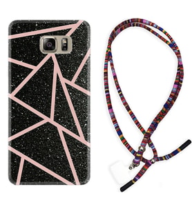 Samsung S7 Edge S20 Fe Plus Ultra S21 S22 Kılıf Boyun Asklı Rasta Silikon Pembe Şeritli Mermer 1312