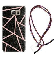 Samsung S7 Edge S20 Fe Plus Ultra S21 S22 Kılıf Boyun Asklı Rasta Silikon Pembe Şeritli Mermer 1312