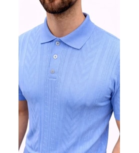 Erkek Yazlık Triko Tişört Kısa Kol Polo Yaka Düğmeli T-Shirt - Bebek Mavisi