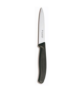 VİCTORİNOX SİVRİ UÇLU TIRTIKLI SOYMA BIÇAĞI 10 CM SİYAH 