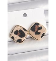 Pirinç Gold Renk Kare Leopar Model Kadın Küpe - Tj-Bkp10342