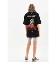 Unisex Baskılı Oversize T-Shirt - Siyah